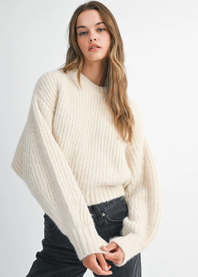 Sleek Design Elliot Slouchy Crew Neck Pullover - Cream