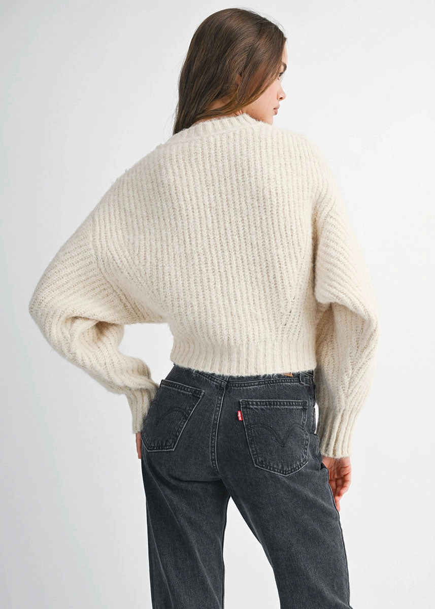 Stretchable Fabric Elliot Slouchy Crew Neck Pullover - Cream