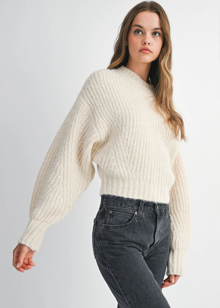 Elliot Slouchy Crew Neck Pullover - Cream Knit Layers