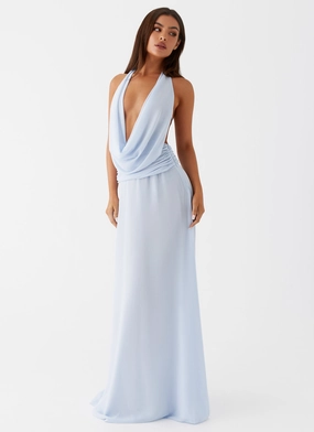 Elysia Chiffon Maxi Dress - Baby Blue Texture Style