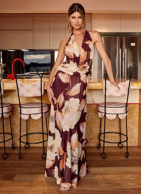 Flattering Shape Design Effortless Mood Elysia Chiffon Maxi Dress - Brown Floral