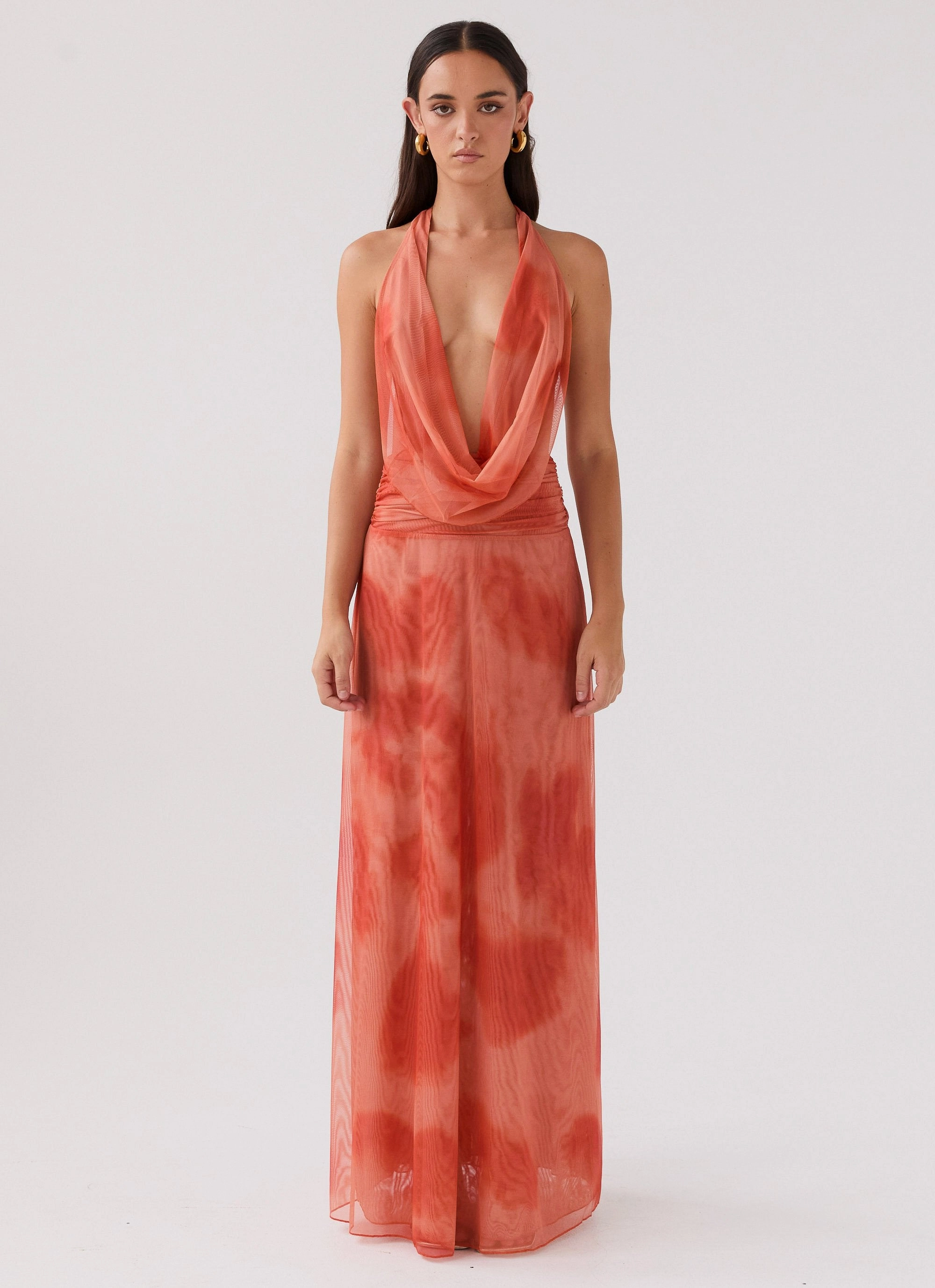 Elysia Chiffon Maxi Dress - Fiery Fusion Effortless Fit Art Event
