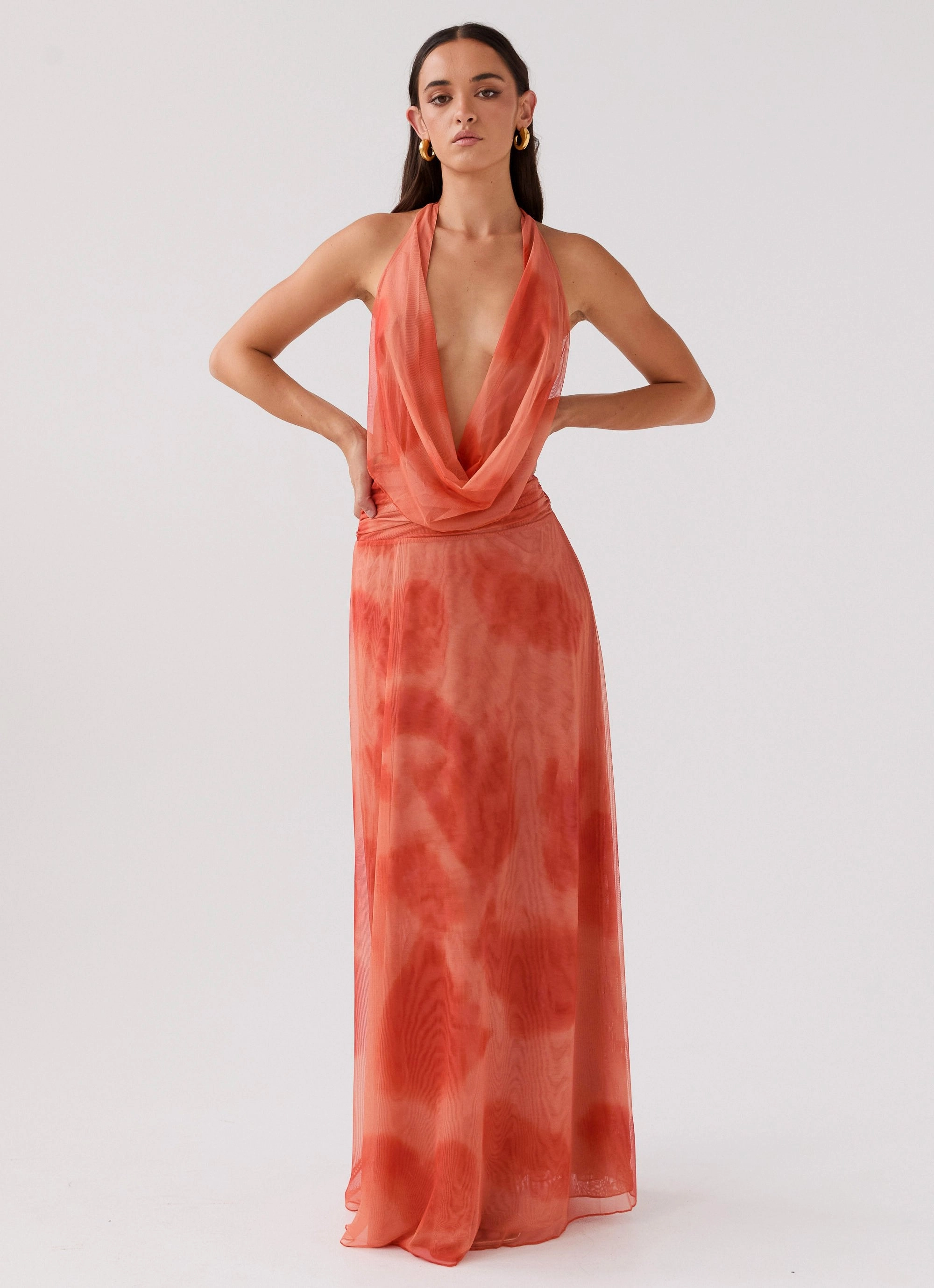 Stylish day dress Sleek Form Elysia Chiffon Maxi Dress - Fiery Fusion