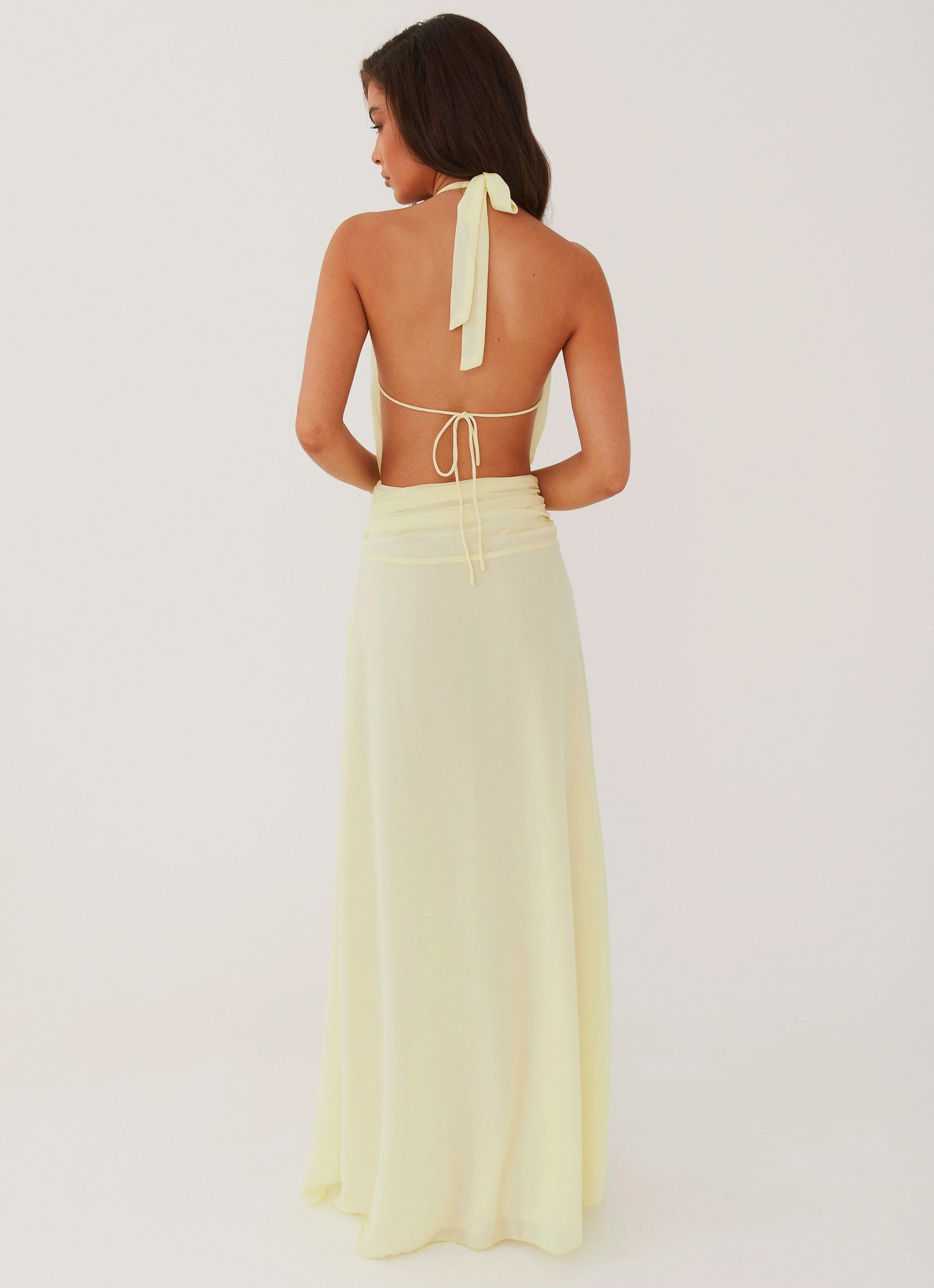 Elysia Chiffon Maxi Dress - Lemon Asymmetric-Neck
