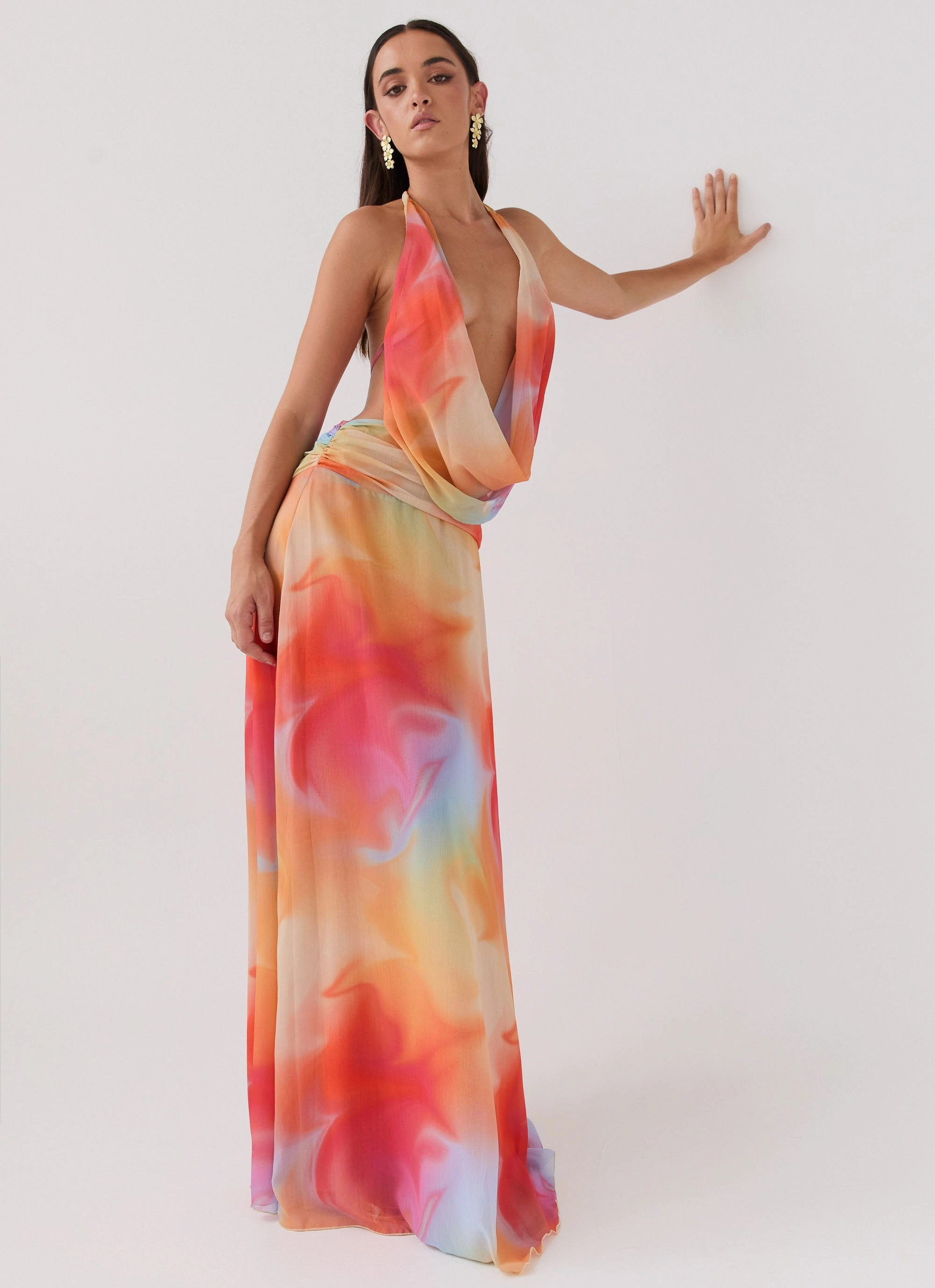 Elysia Chiffon Maxi Dress - Rainbow Smart Silhouette Sophisticated Design
