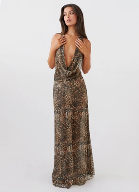 Sophisticated Fit Light Base Elysia Mesh Maxi Dress - Leopard