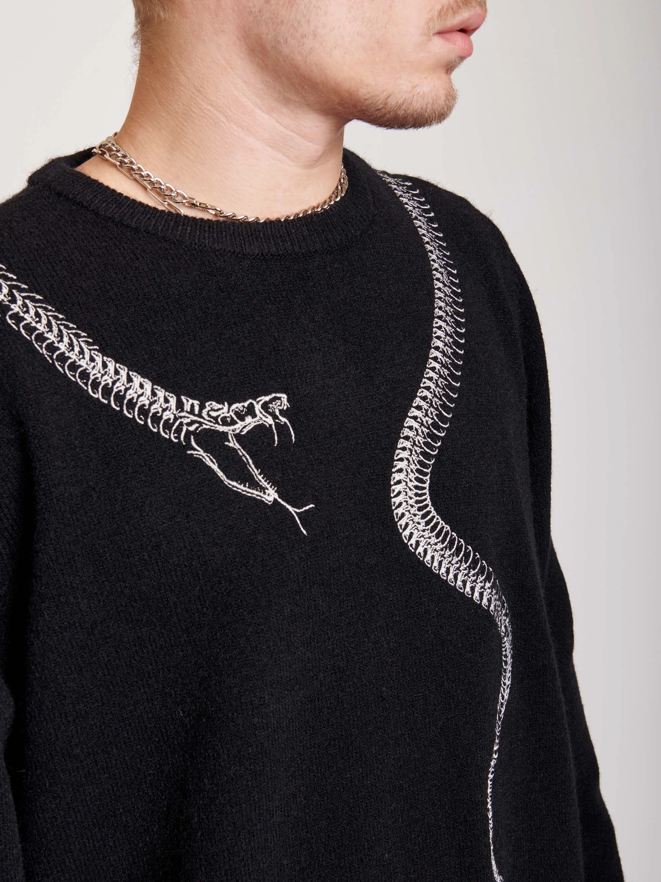 Knit Layers Embroidered Snake Sweater