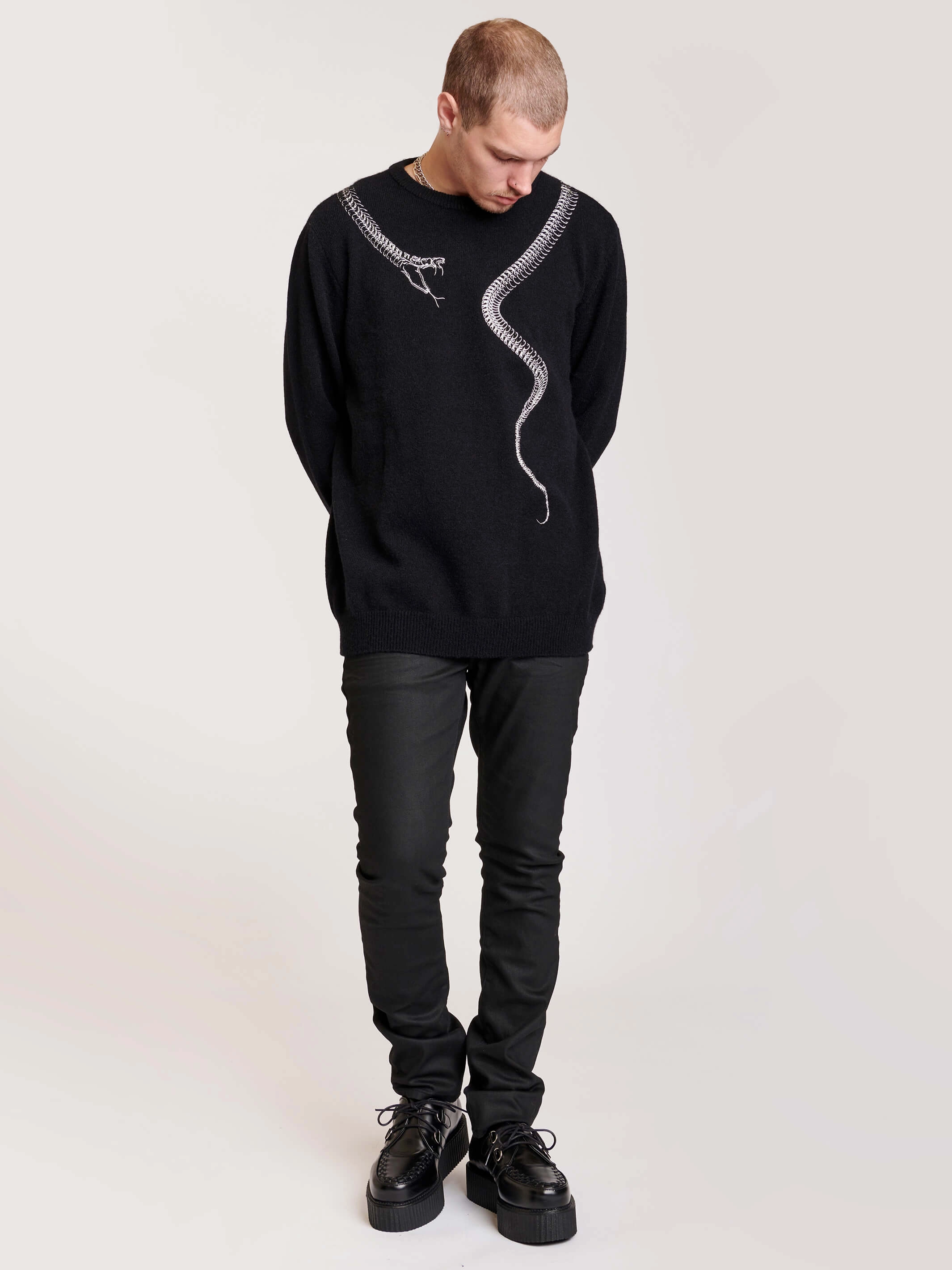 Versatile Fit Snuggle Look Embroidered Snake Sweater