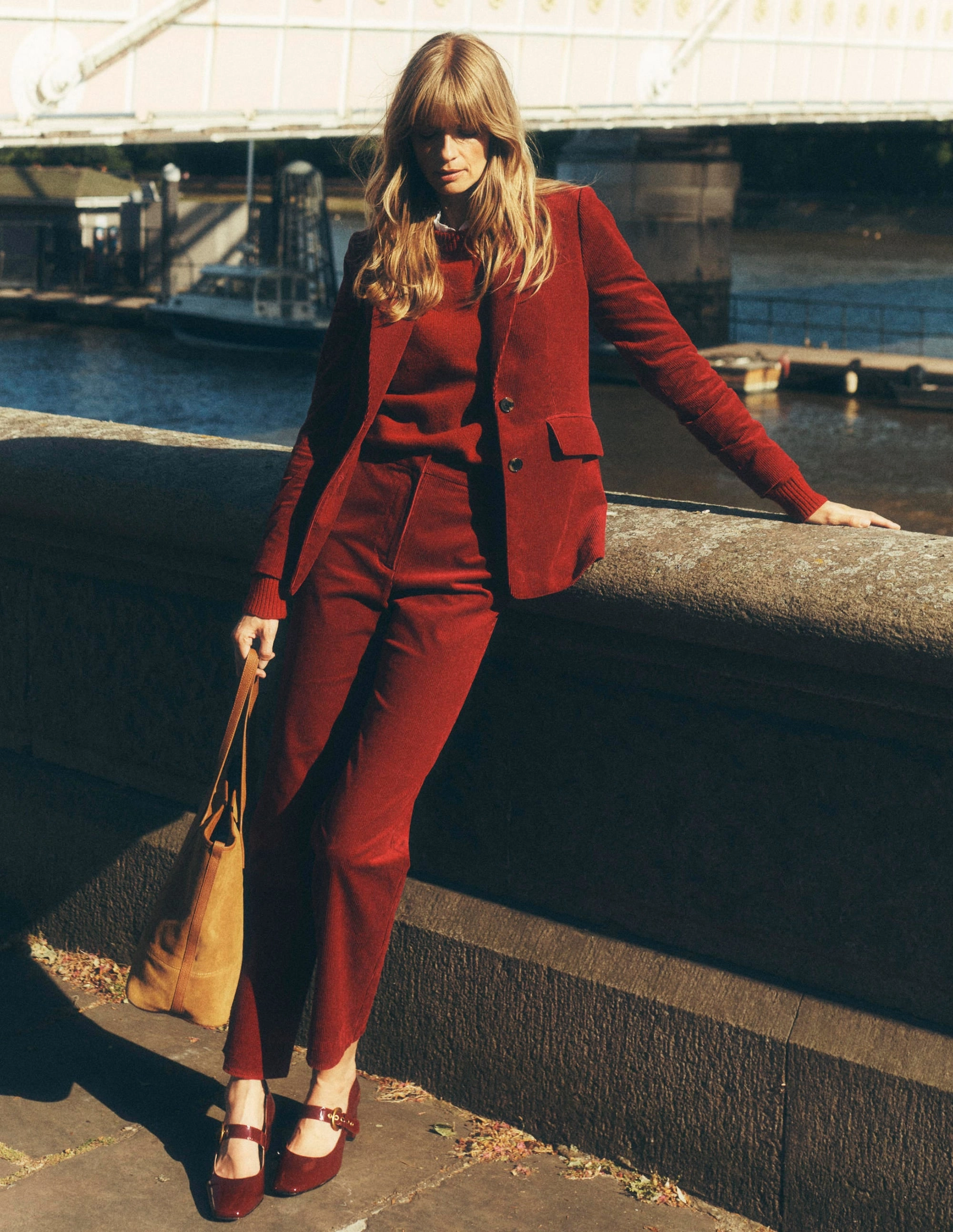 Canonbury Cord Trousers-Burgundy Red Full Motion Perfect Fit