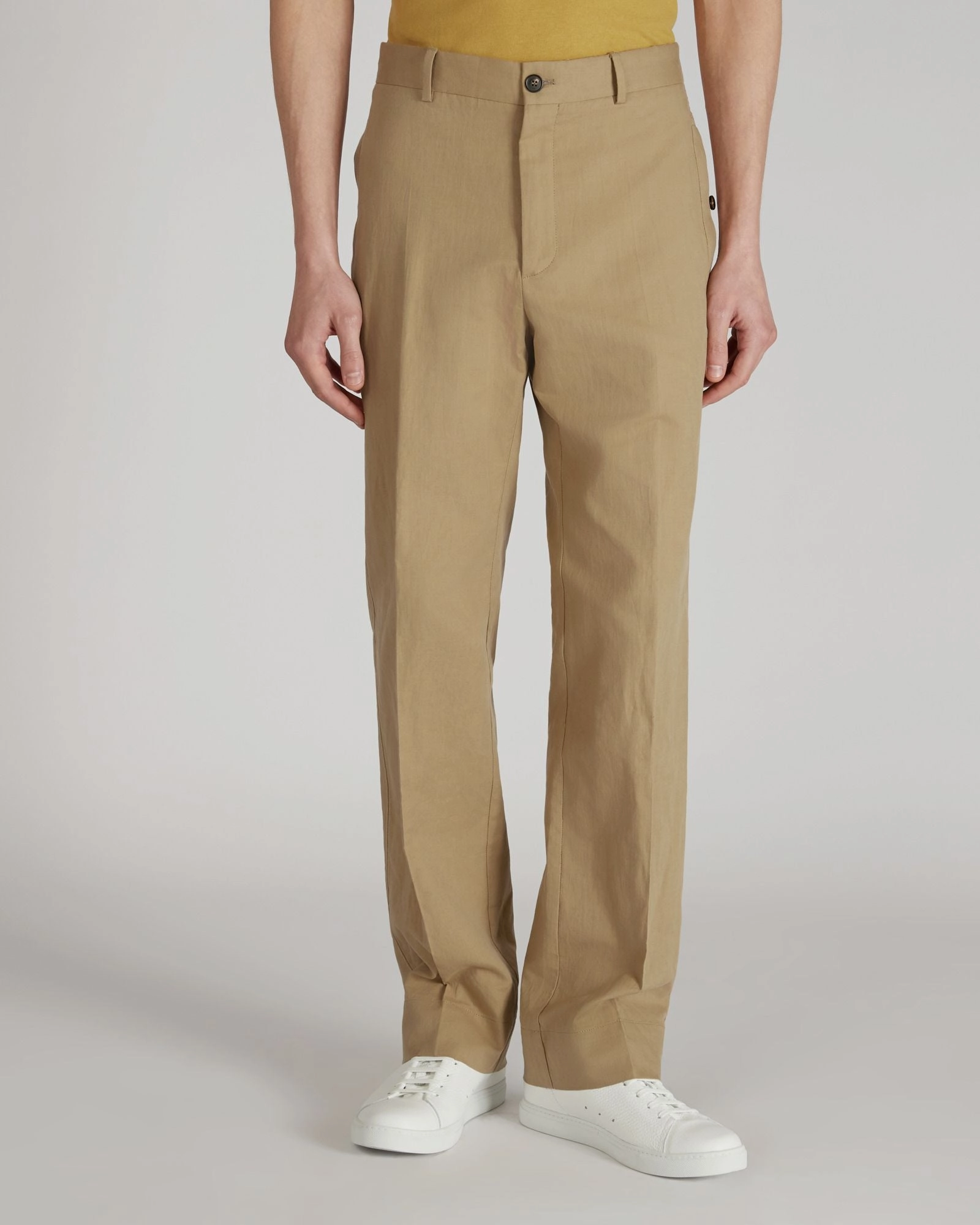 Straight-fit cotton and linen trousers Recycled Polyester Body Ready