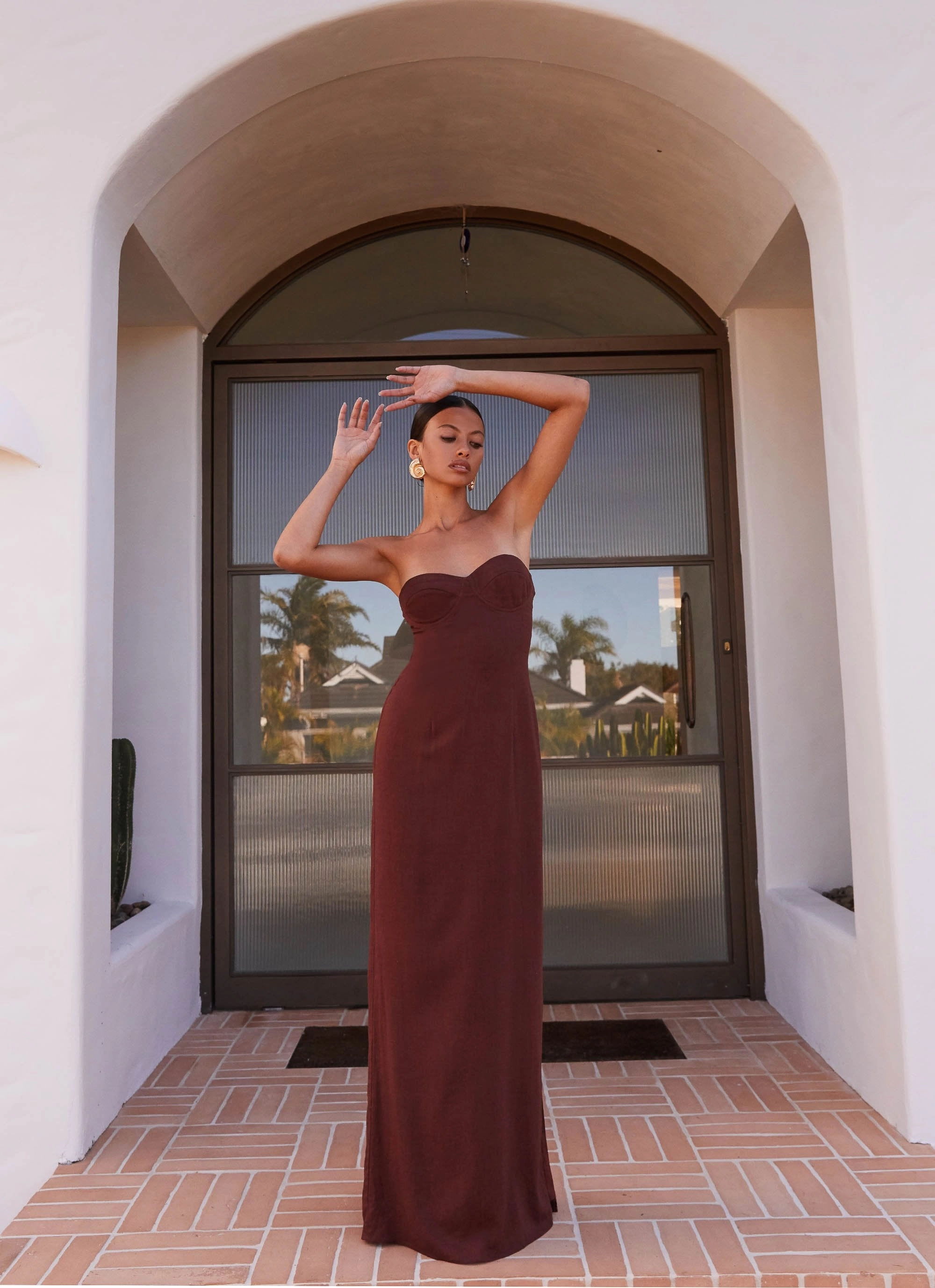 Esra Strapless Maxi Dress - Chocolate Smile Feel