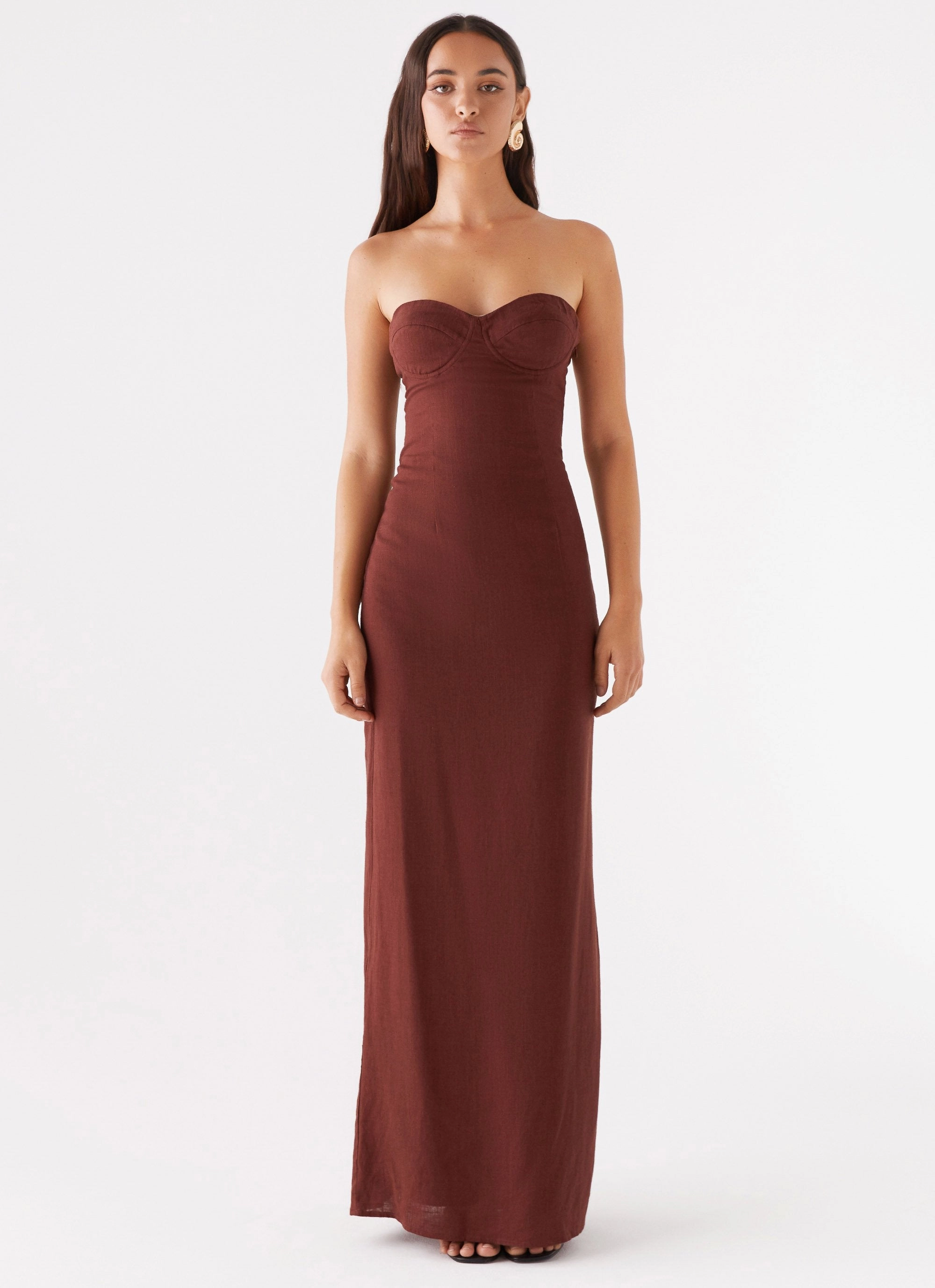 Esra Strapless Maxi Dress - Chocolate Brunch Tone Relaxed Waist Fit
