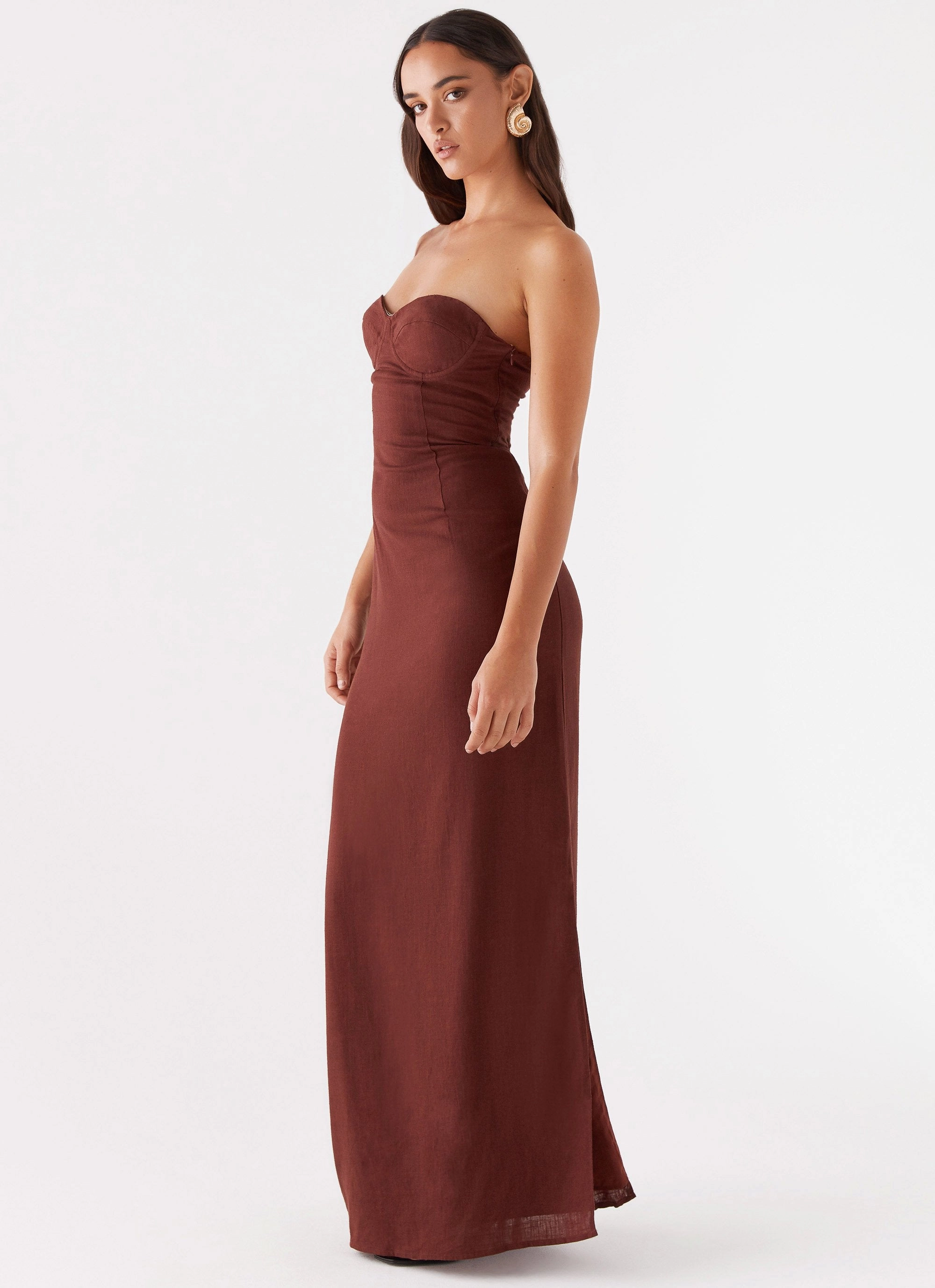 Stylish Silhouette Esra Strapless Maxi Dress - Chocolate