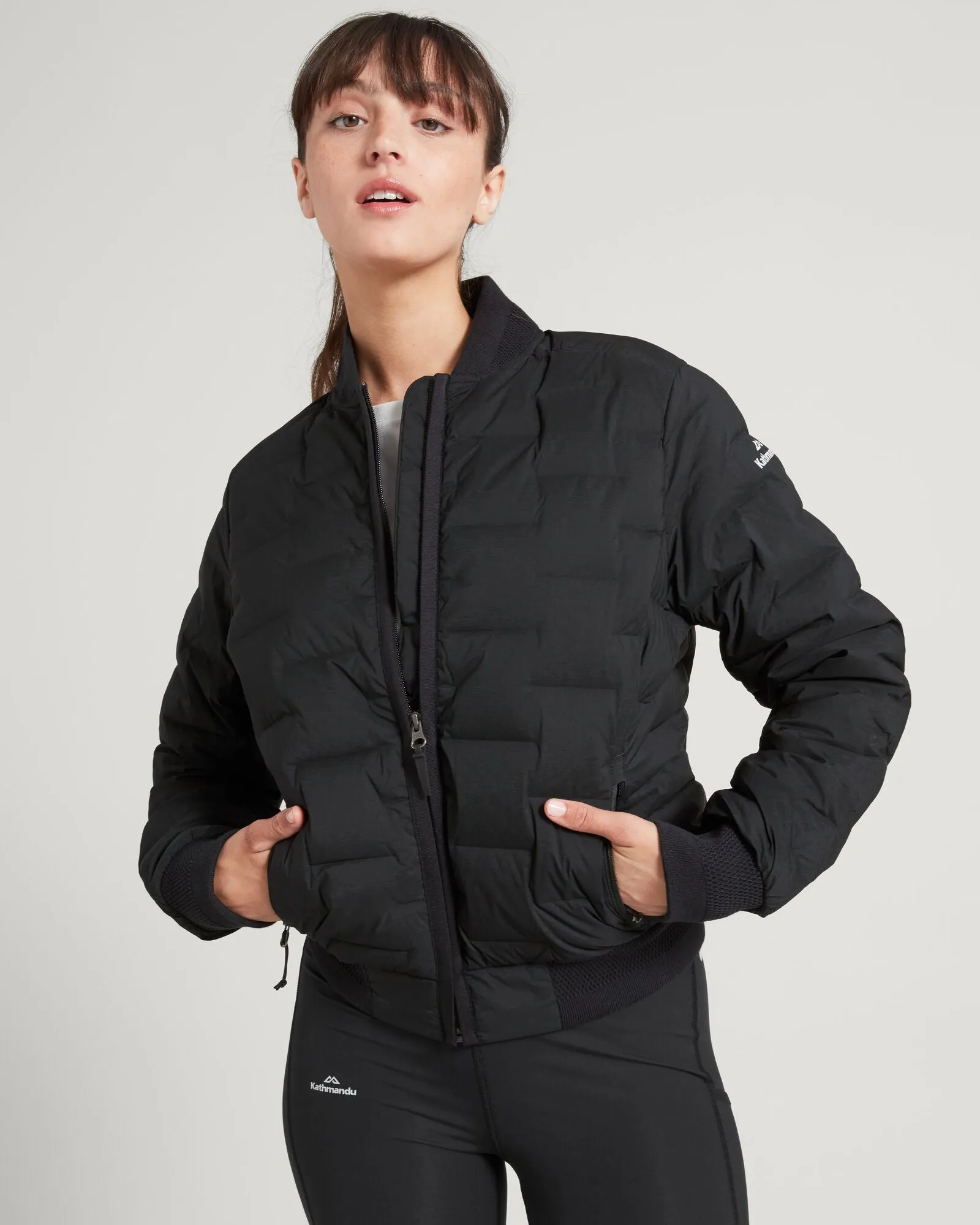 Women's Federate Stretch Down Bomber Jacket - Black Classic Fit Cut Abrasion Resistant Shell