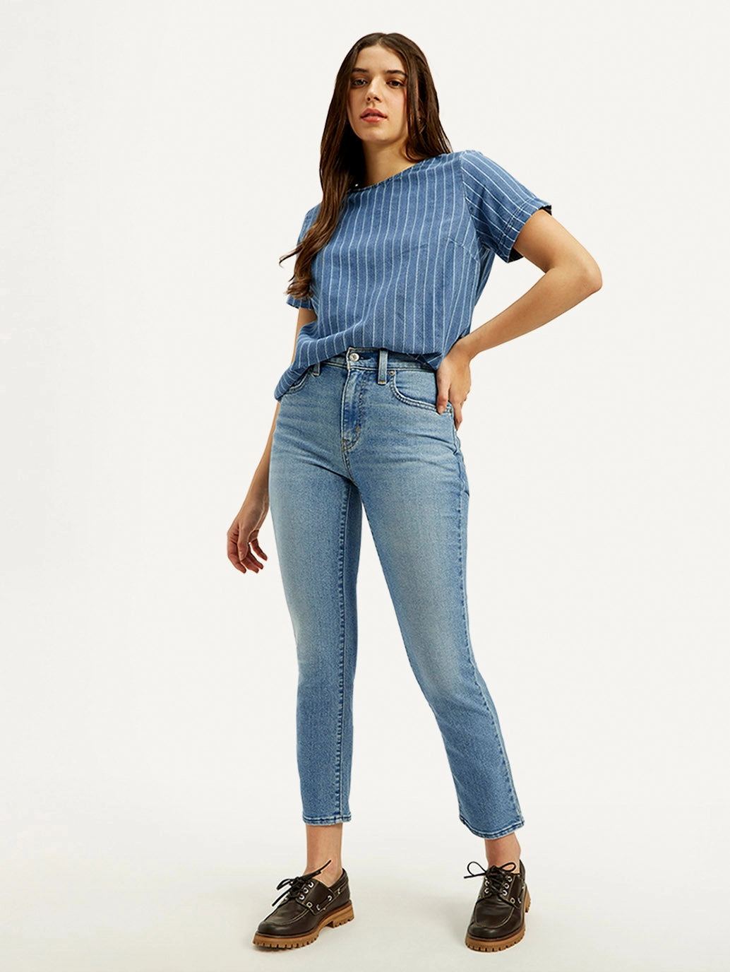 Women's 724 Light Blue Straight Fit High Rise Jeans All Use Wear Movement Friendly