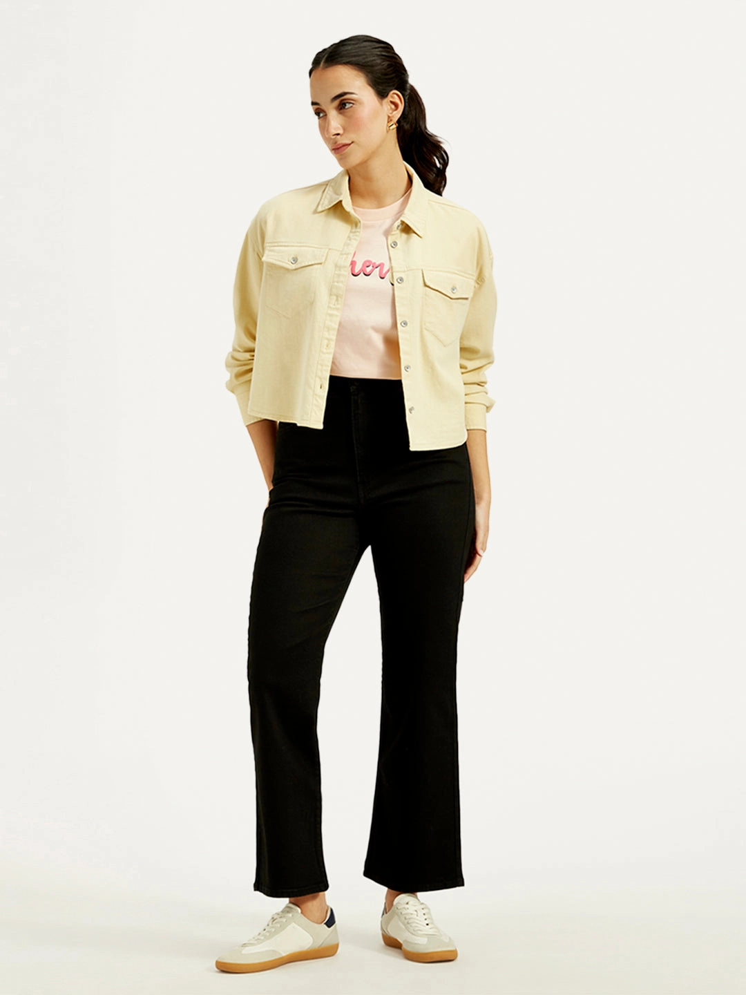 Staple Piece Women's Black Ribcage Cropped Bootcut Fit High Rise Jeans