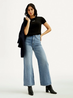 Outfit Plan Women's Light Indigo Ribcage Wide Leg Fit High Rise Jeans