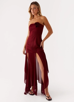Collision Satin Maxi Dress - Cherry Red Light Fabrication Polished Wear