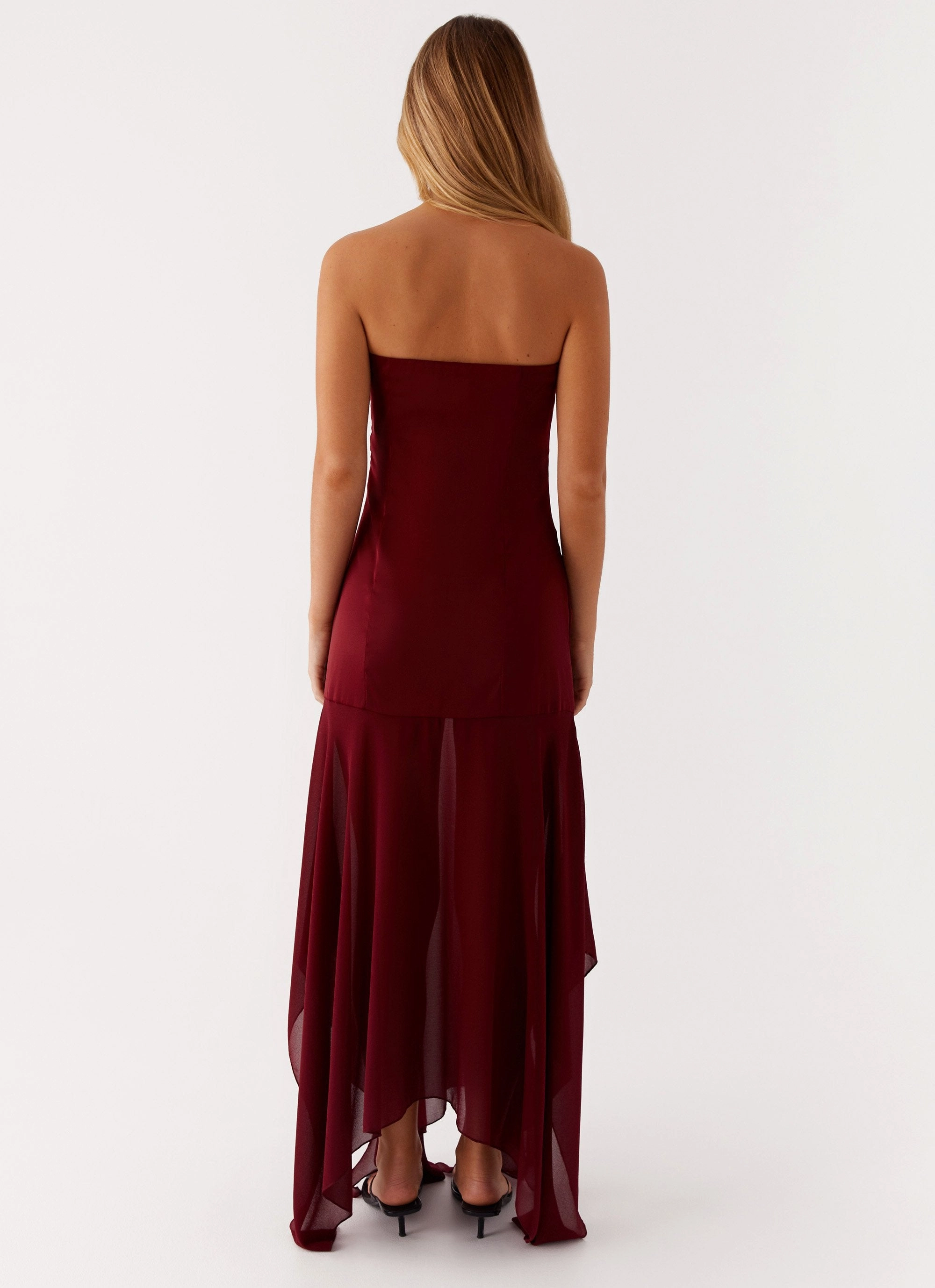 Poised Vibe Breath Ease Collision Satin Maxi Dress - Cherry Red