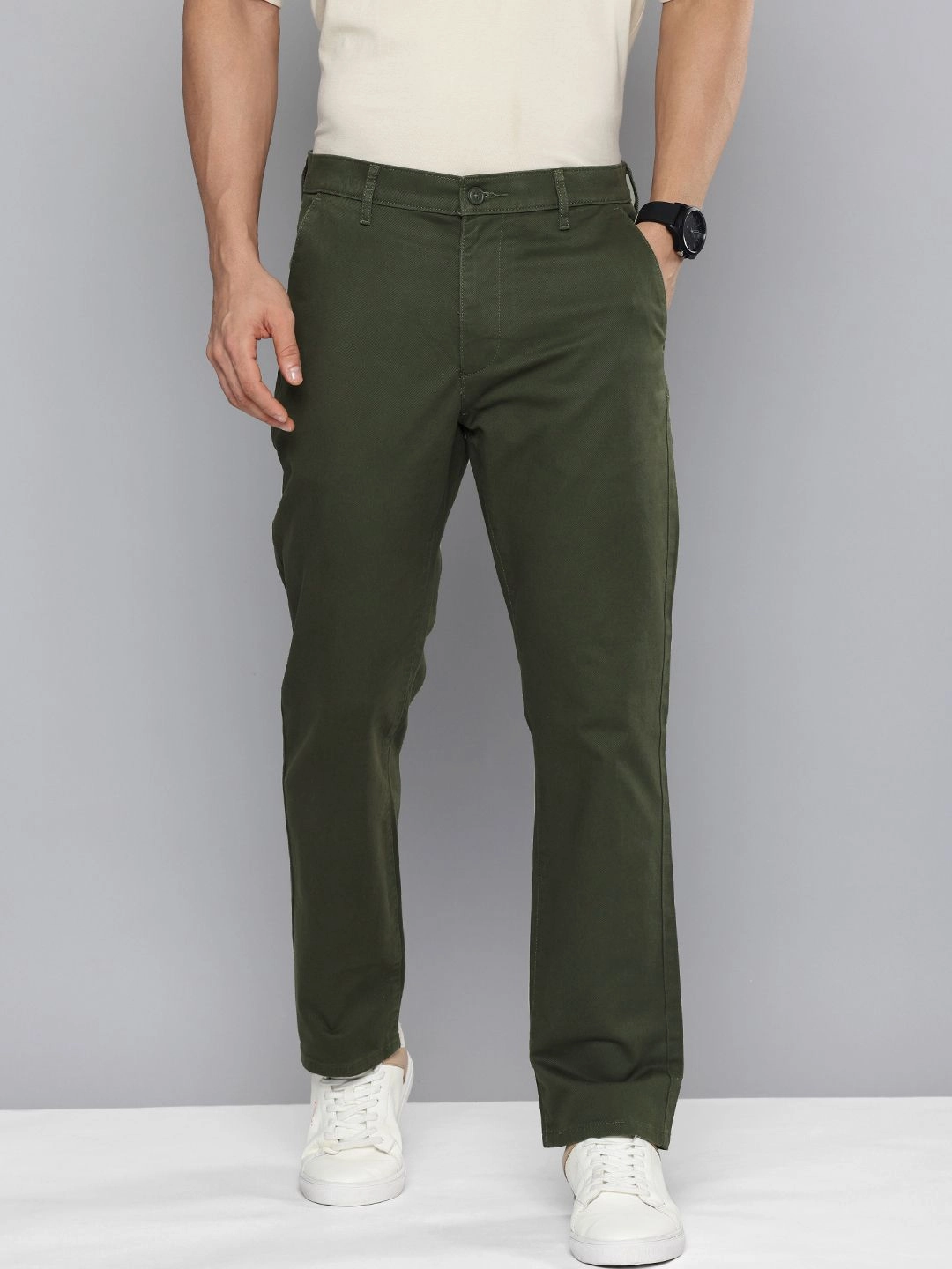 Denim finish OdorResistantFinish Men's Green Tapered Chinos