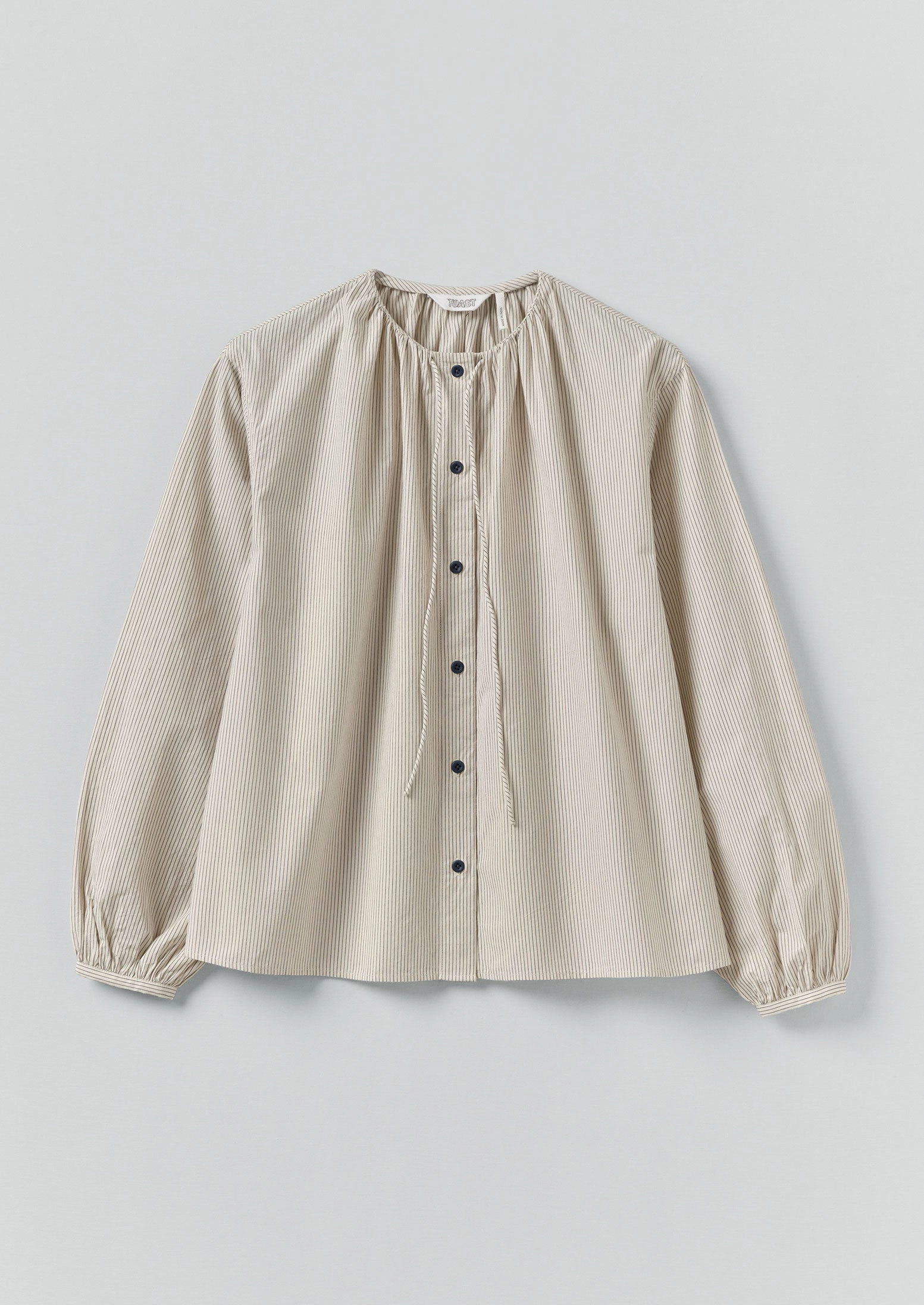 Gathered Neck Mini Stripe Shirt | Sunwashed Blue Night Out