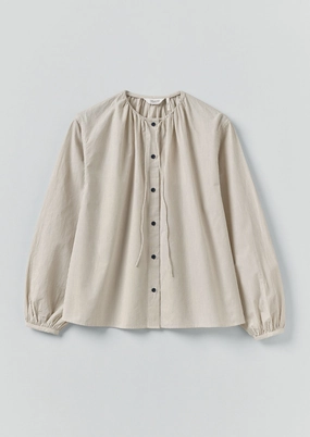 Gathered Neck Mini Stripe Shirt | Sunwashed Blue Night Out