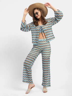 Madame Geometric Print Blue Trouser Quality Fabric