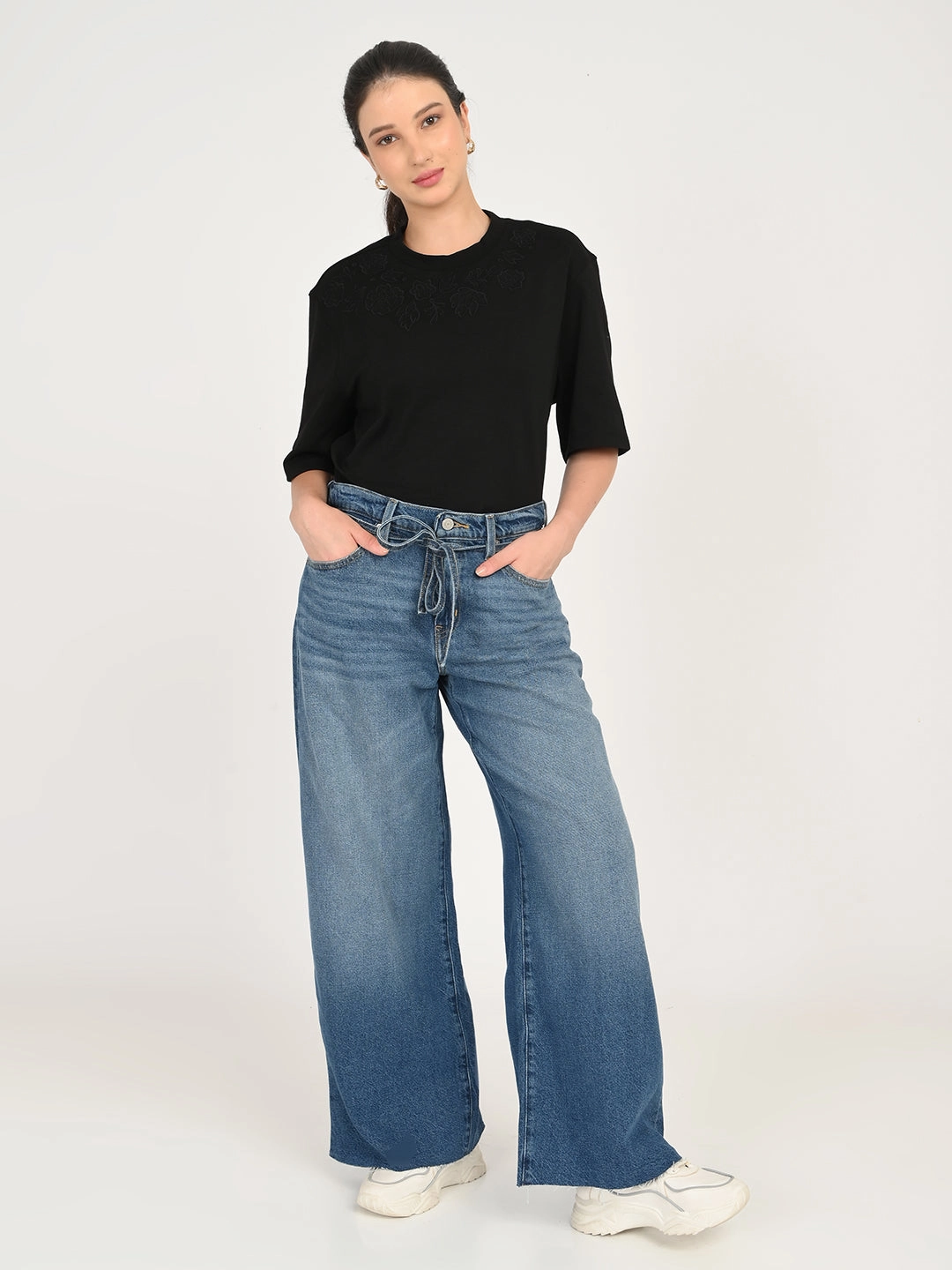 Women's Blue XL Straight Loose Fit Mid Rise Jeans Reinforced Stitching Evening Stroll Comfy