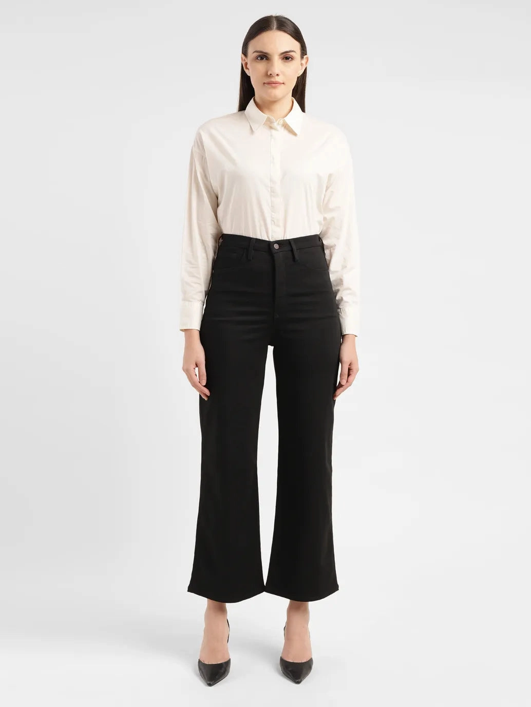 Bold Earthy Everyday Outdoor Enthusiast Vibrant Women's Redloop Black Ribcage Bell Bottom Wide Leg Fit High Rise Jeans