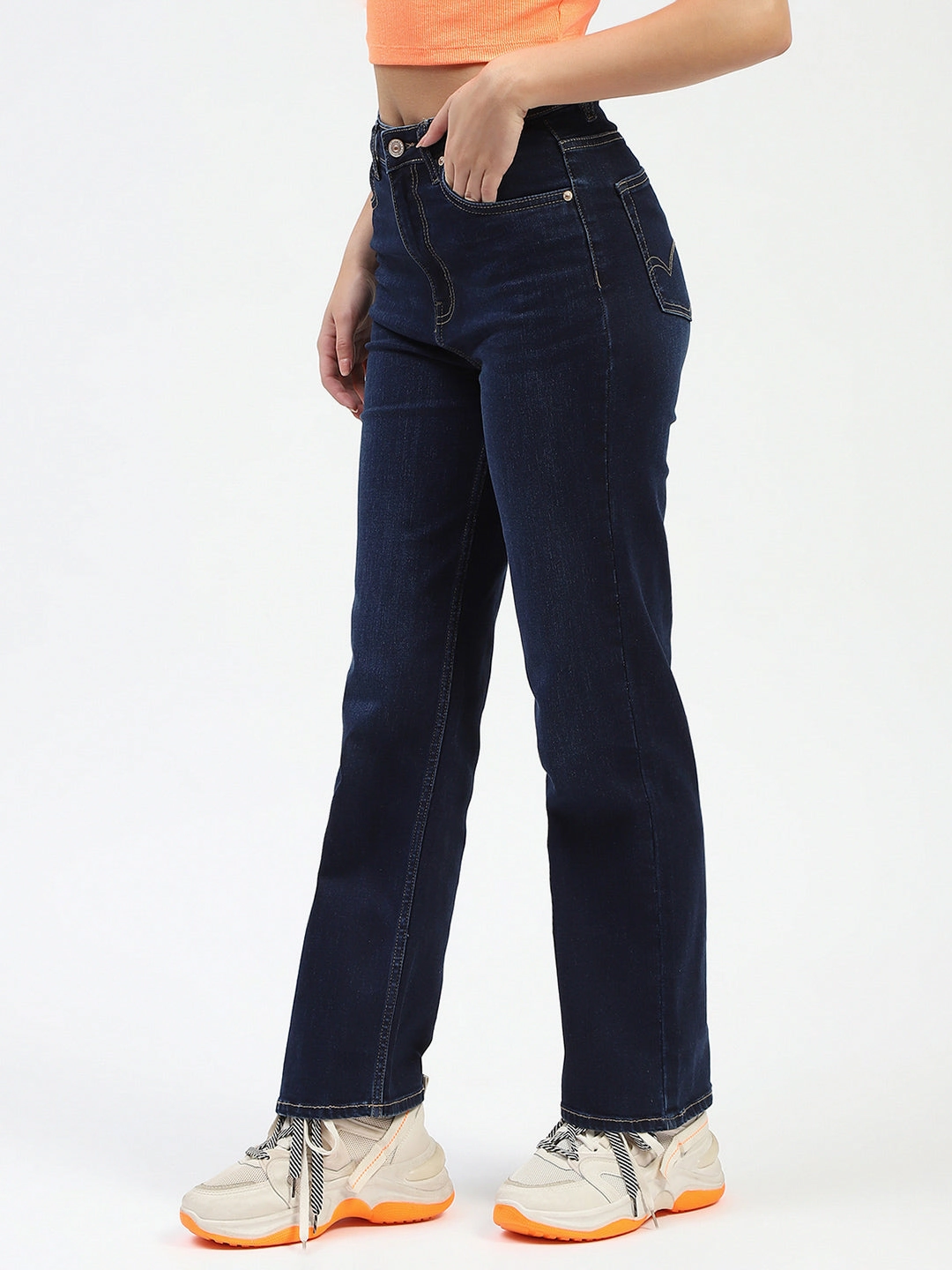 Natural Look Beach Day Sustainable Madame Dark Blue Straight Fit Denim Jeans