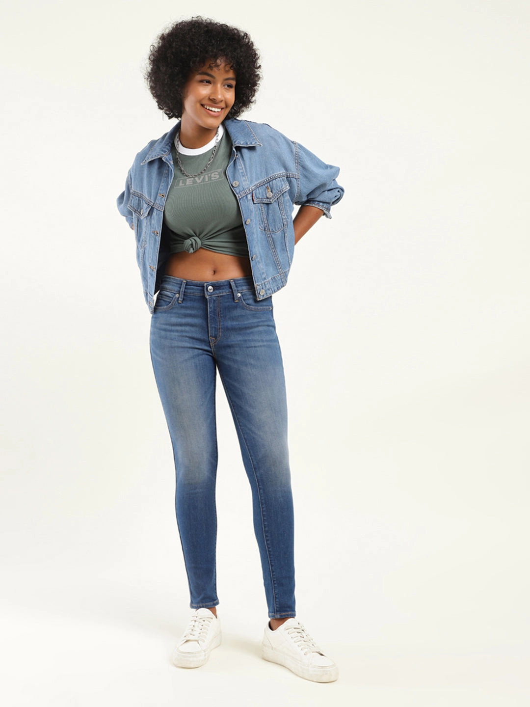 Women's 711 Blue Skinny Fit Mid Rise Jeans Go-To Style Evening Stroll Stretch Breathable