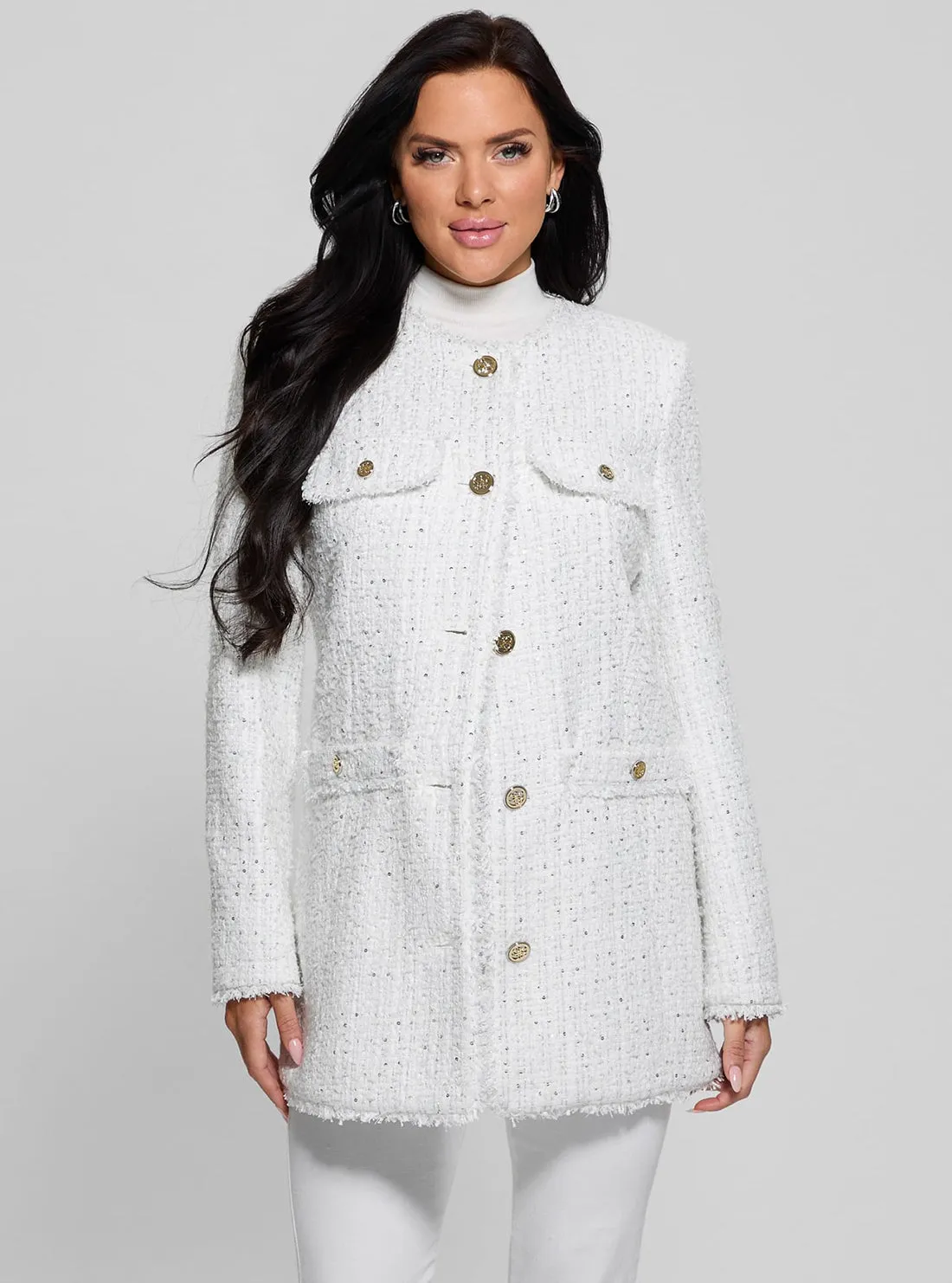 Stylish Layer White Noelie Tweed Jacket
