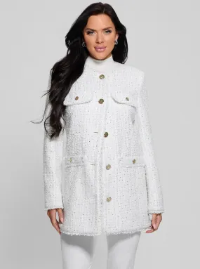 White Noelie Tweed Jacket Kangaroo Pocket