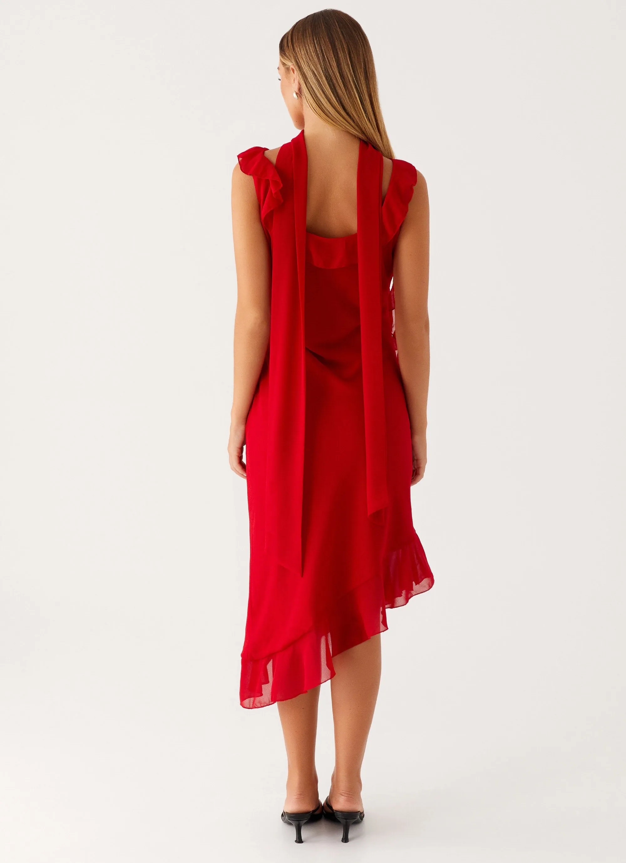 Fariday Midi Dress - Red Contrasting Detail Cool Texture