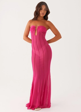 Easy Movement Frayed-Edge Kennedy Maxi Dress - Fuchsia