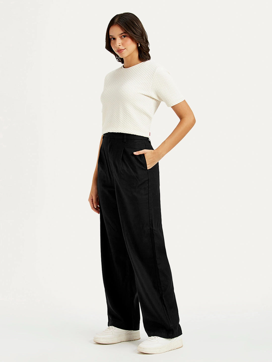 Women's High Rise Black Loose Fit Trousers All Season Wear