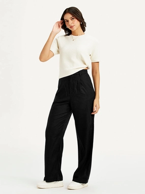 Utility Style Women's High Rise Black Loose Fit Trousers