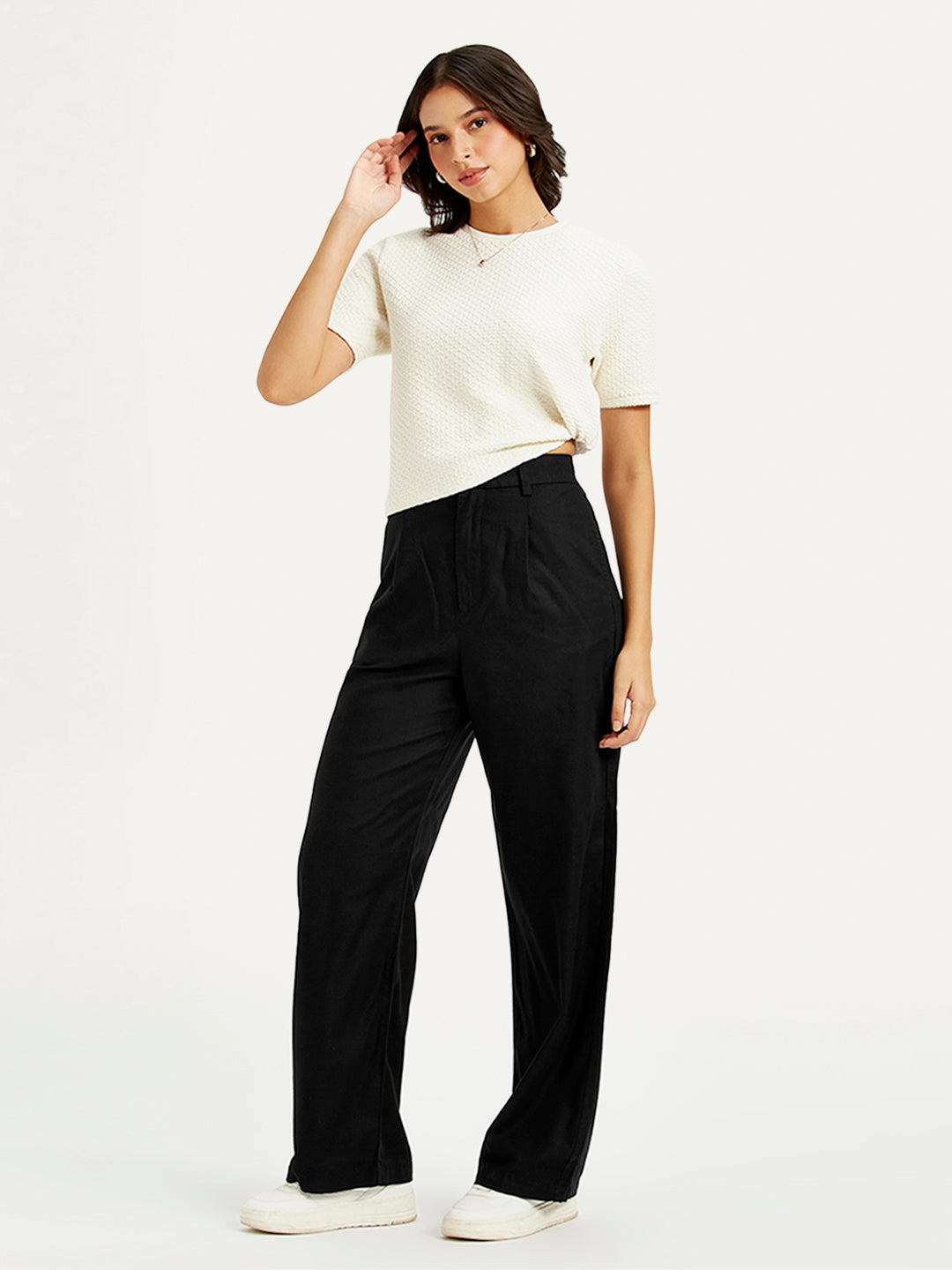 Utility Style Women's High Rise Black Loose Fit Trousers