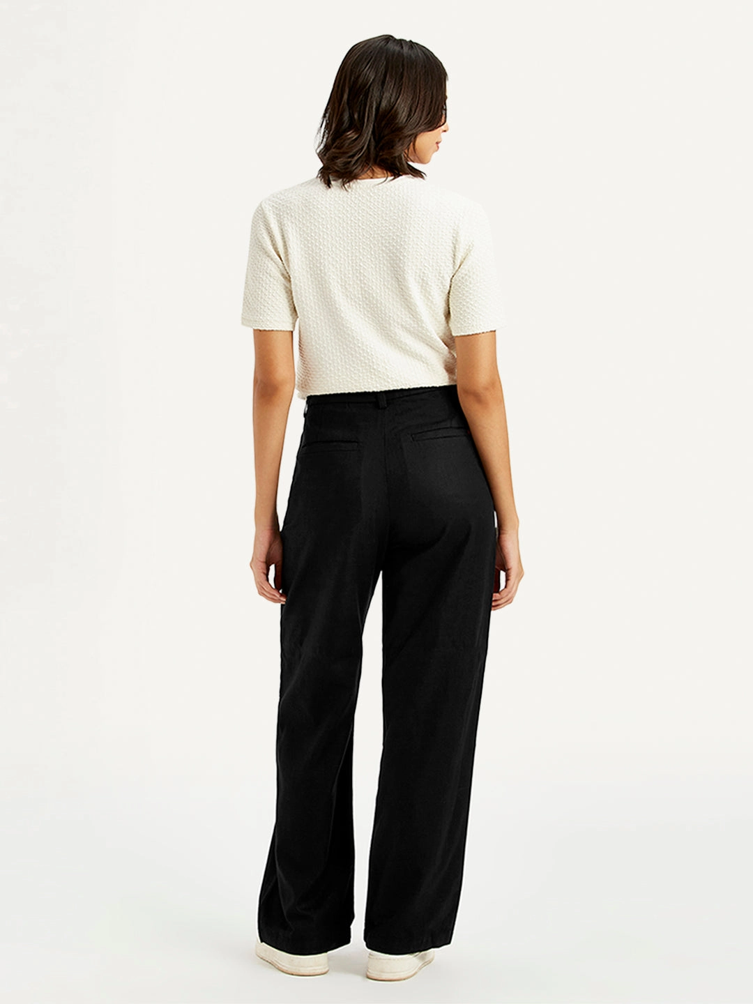 Women's High Rise Black Loose Fit Trousers Flexible Leg