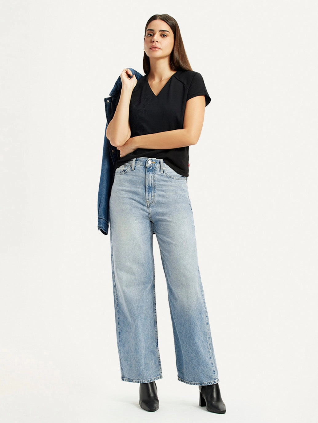 Daily Go-To Spring Mood Party Look Classic Women's High Rise Wide Leg Fit Light Blue Jeans