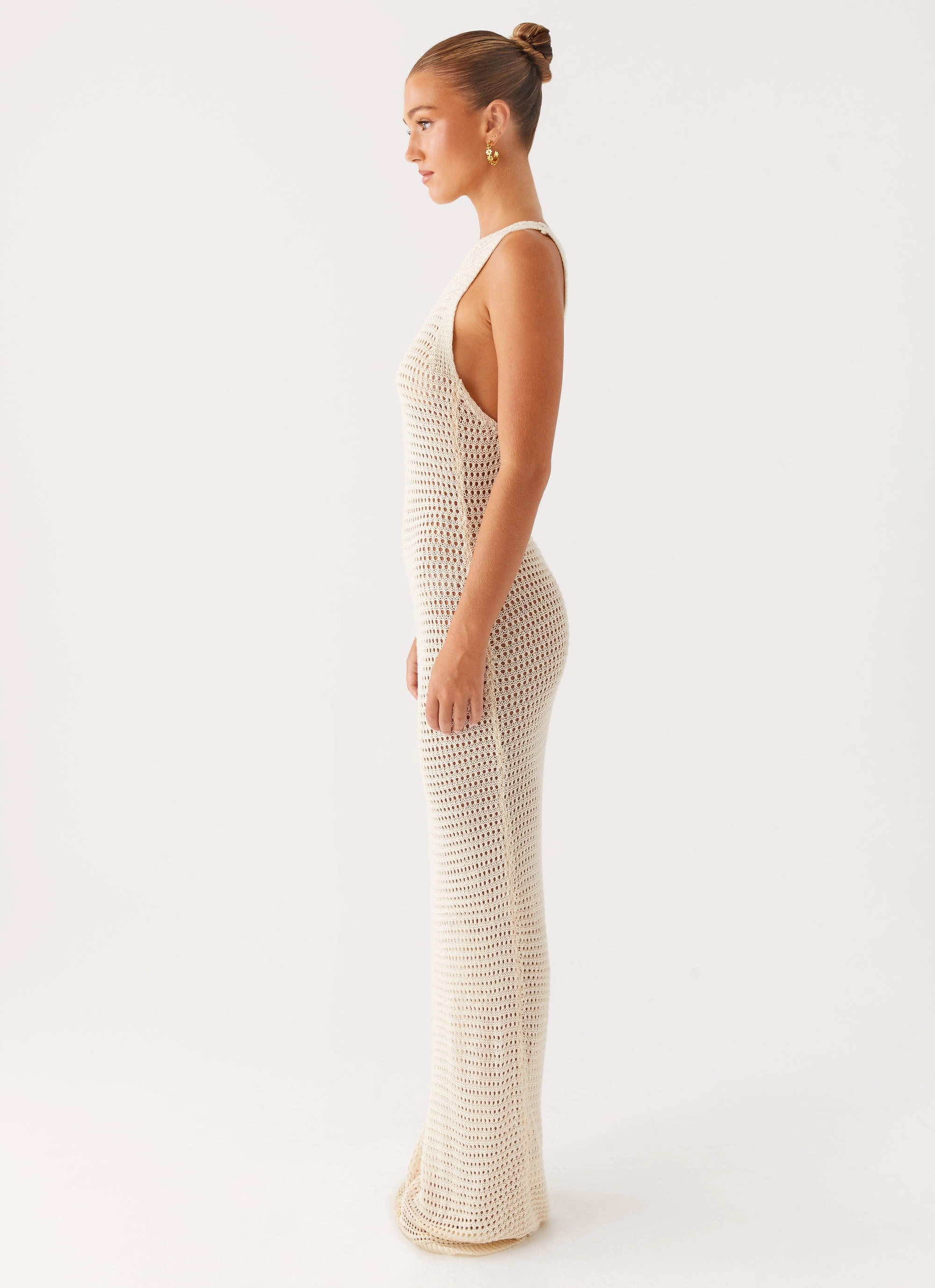 Beach House Crochet Maxi Dress - White Kind Glow Subtle Stitch