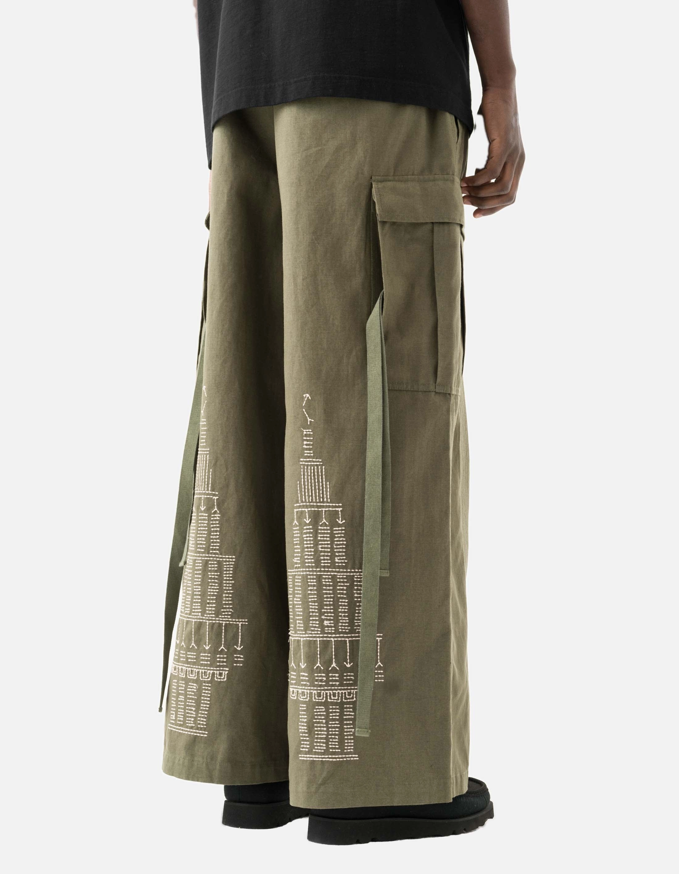 OrganicCotton 7097 Alaskan Hill Tribe Embroidered Hakama Olive OG-107F