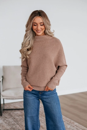 Thermal Lock Stitching Perfect Wear Gretchen Dolman Sweater - Latte
