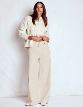 High Waist Wide Leg  Jeans-Ecru DurablePolyester