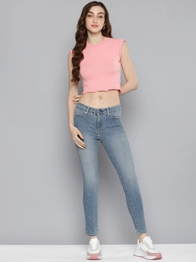 Women's 711 Blue Skinny Fit Mid Rise Jeans Low Impact Processing Casual Solution