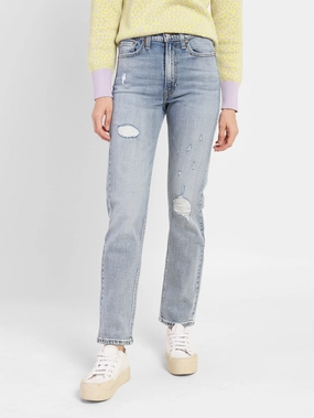 Women's 70s Blue Flared Fit High Rise Jeans Button Fly Closure