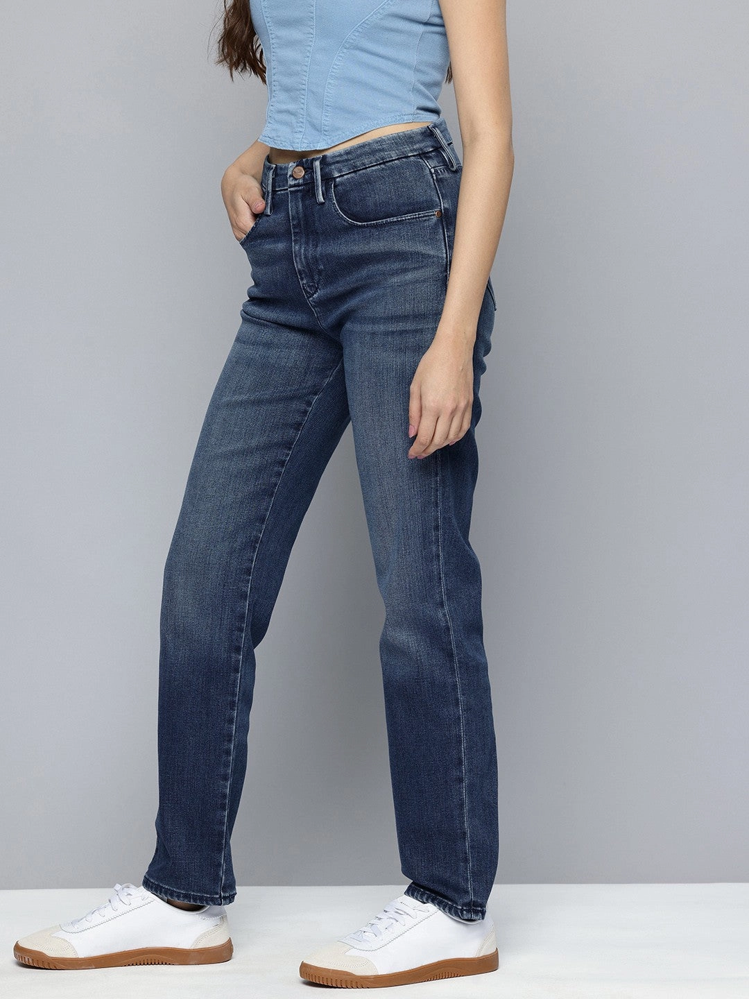 Women's Redloop 724 Blue Straight Fit High Rise Jeans Stylish Daily Wear Parent Style Layer Friendly Piece