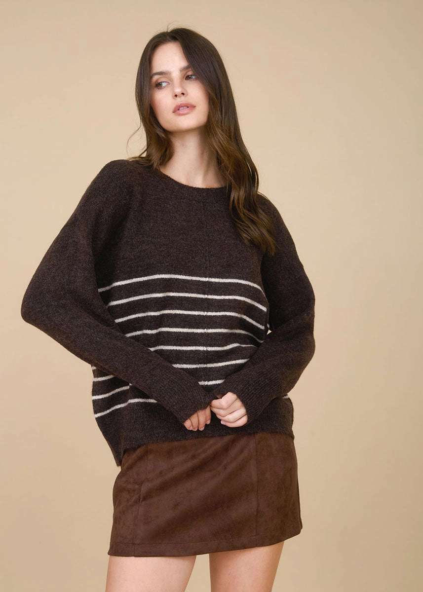 Felix Striped Sweater - Brown Seamless Construction Design