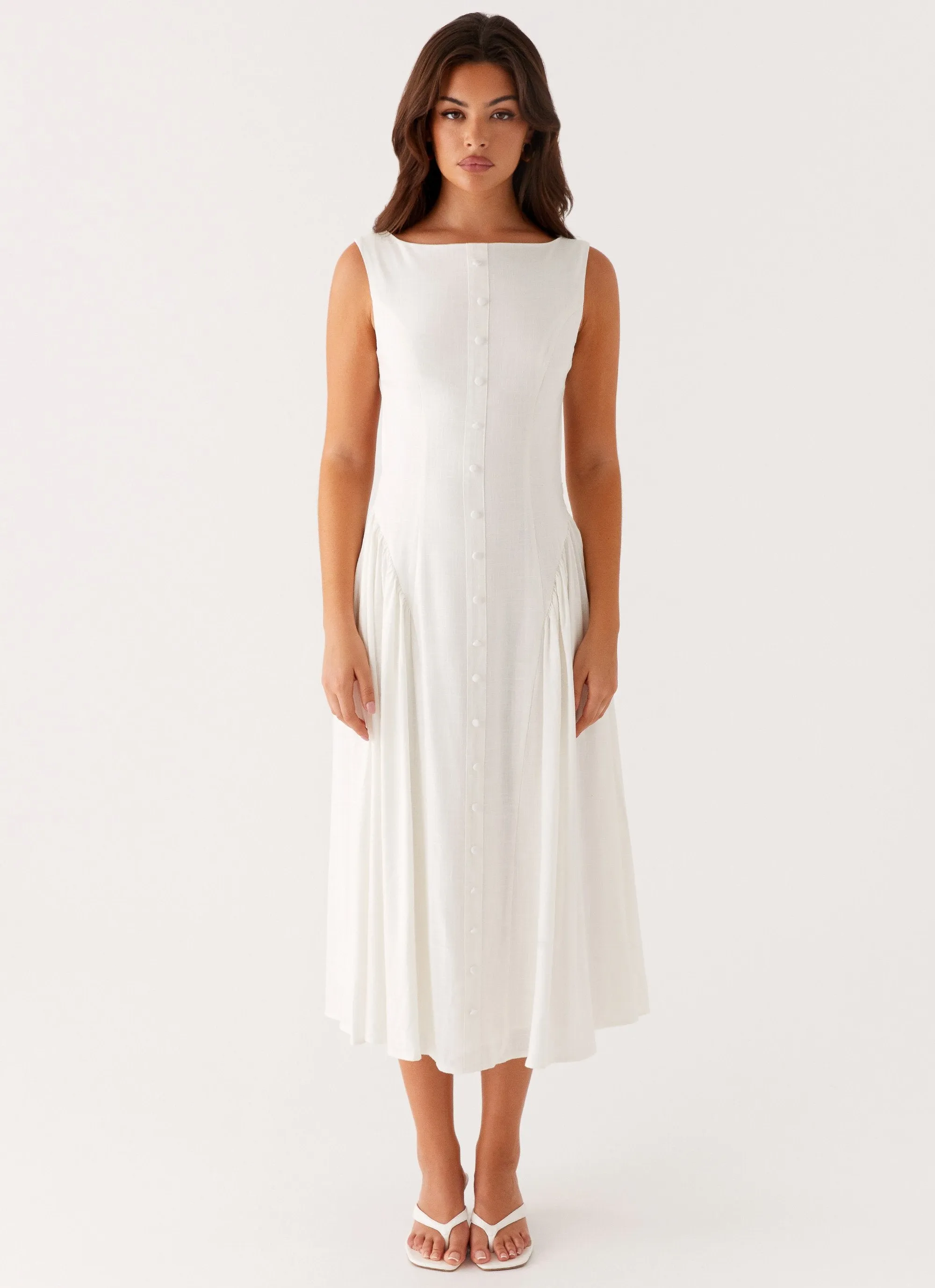 Maylah Midi Dress - White Cozy Silhouette