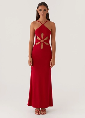 Calm Movement Draped Silhouette Grow Together Maxi Dress - Red